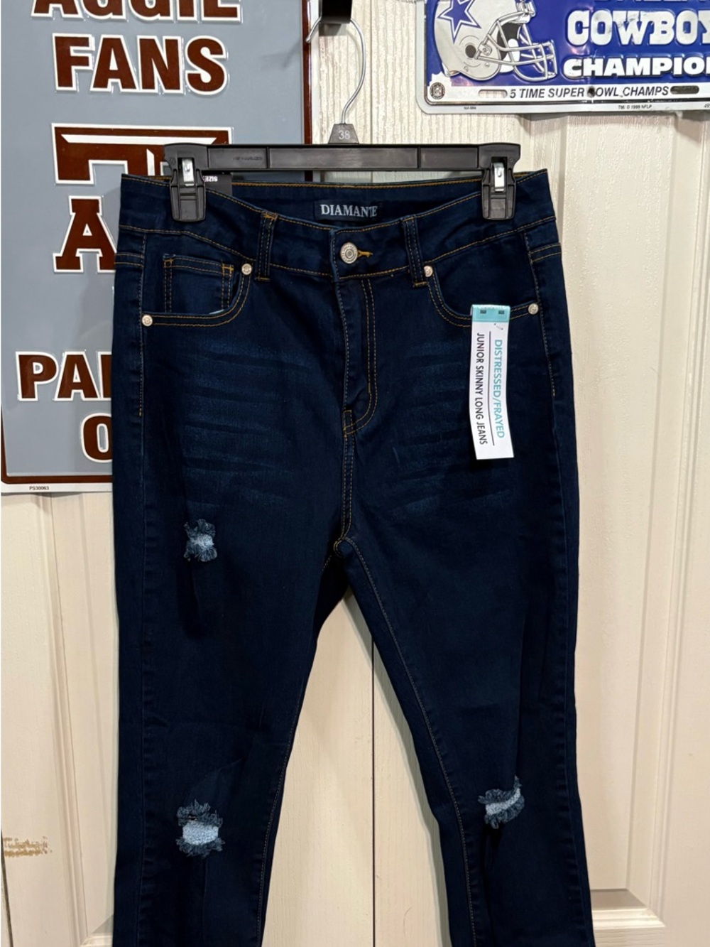 Diamante Women's Dark Blue Distressed Skinny Jeans